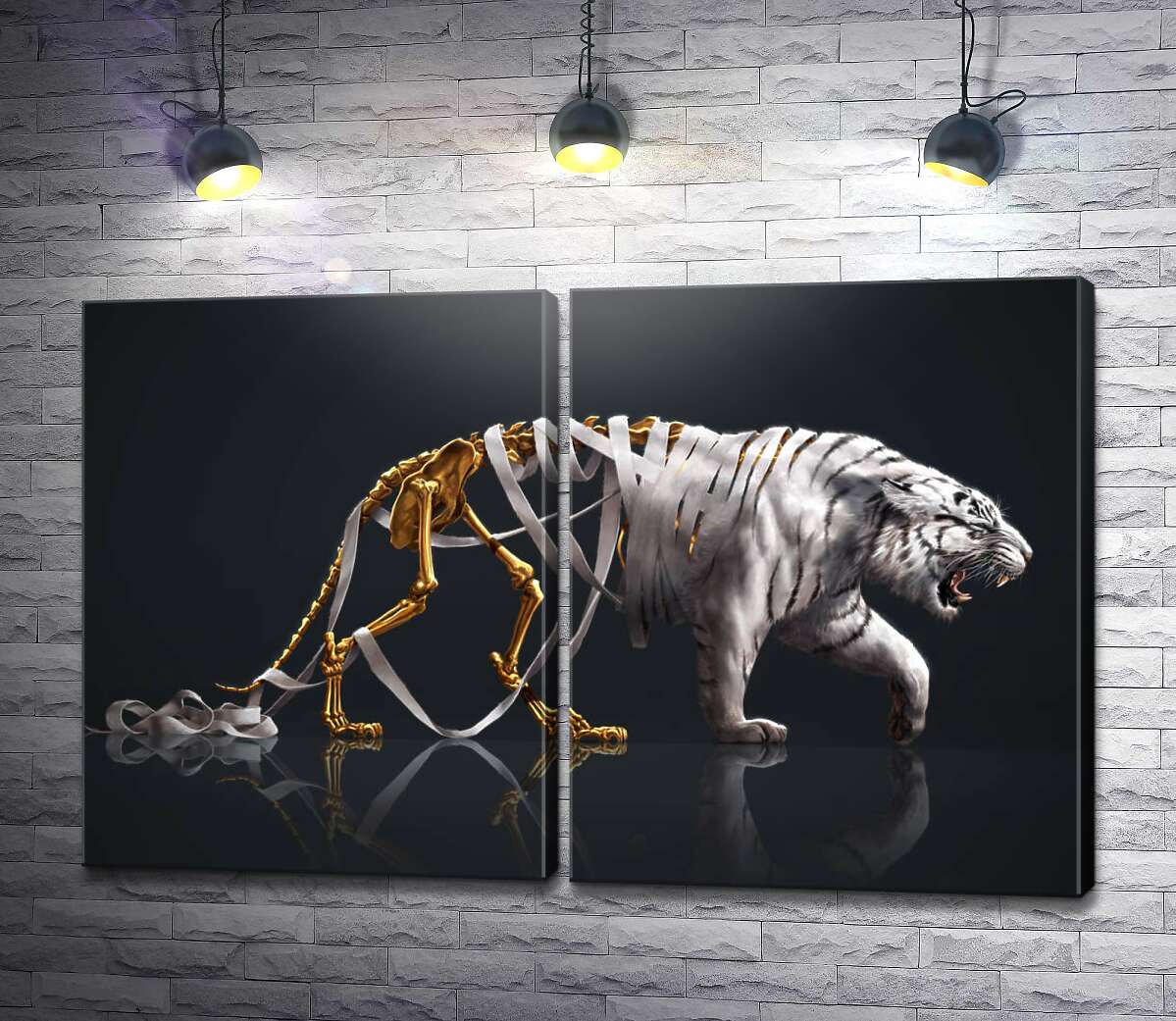 модульная картина Золотой скелет в шкуре белого тигра