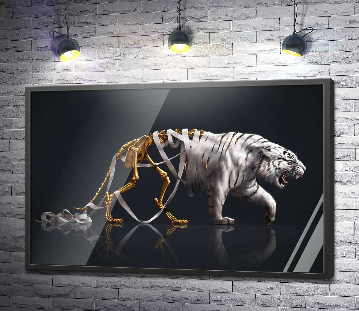 постер Золотой скелет в шкуре белого тигра
