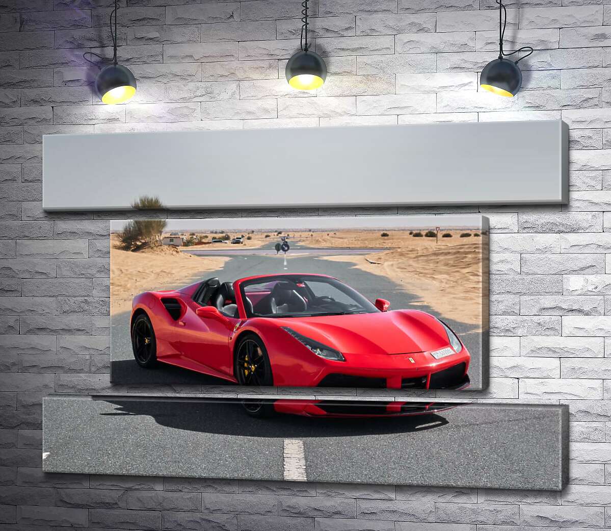 модульная картина Красный автомобиль Ferrari 488 Spider на пустынной дороге (Модуль №18)
