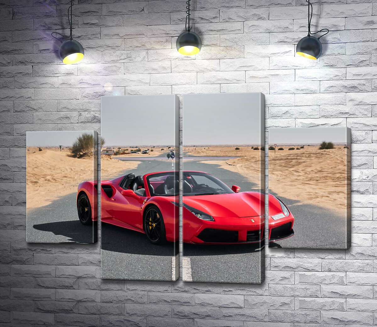 модульна картина Червоний автомобіль Ferrari 488 Spider на пустельній дорозі (Модуль №20)