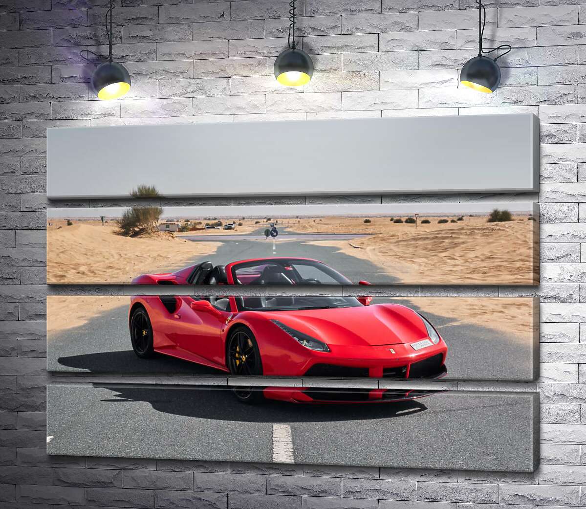 модульна картина Червоний автомобіль Ferrari 488 Spider на пустельній дорозі (Модуль №22)