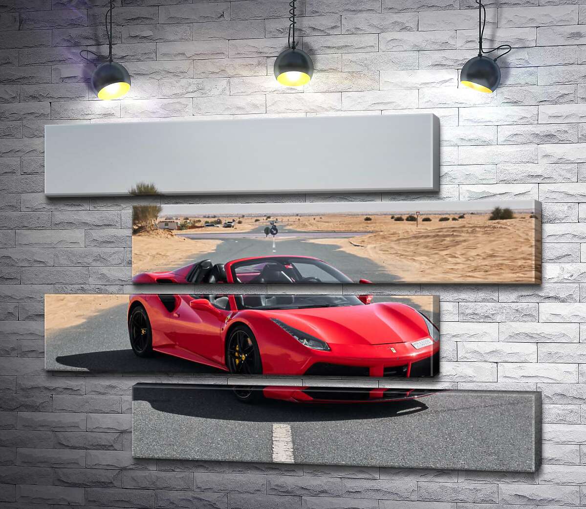 модульна картина Червоний автомобіль Ferrari 488 Spider на пустельній дорозі (Модуль №23)