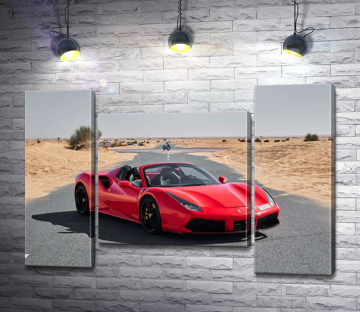 модульна картина Червоний автомобіль Ferrari 488 Spider на пустельній дорозі (Модуль №11)