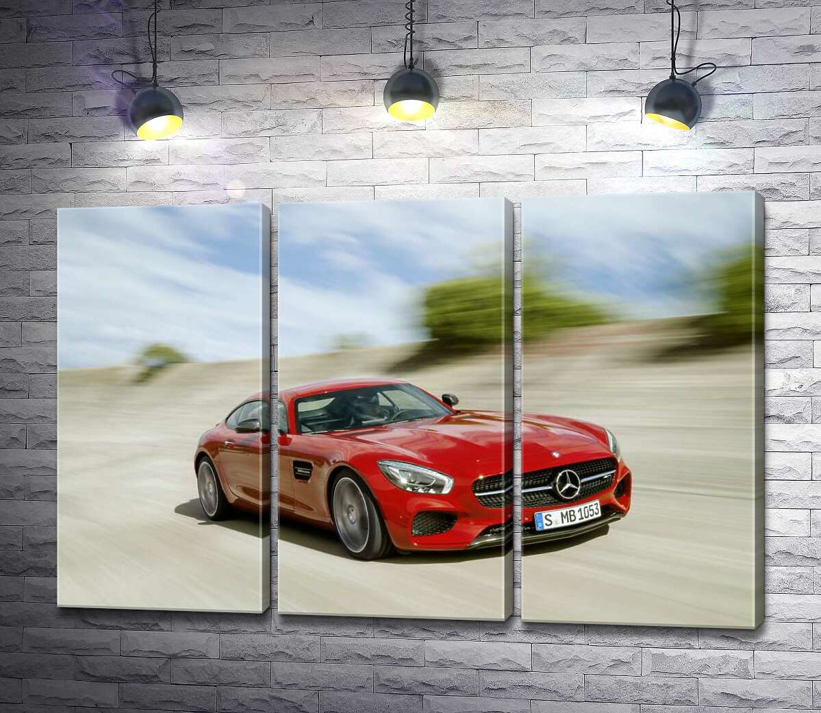 модульна картина Червоний автомобіль Mercedes-Benz GT-Class 2016 в дорозі (Модуль №2)