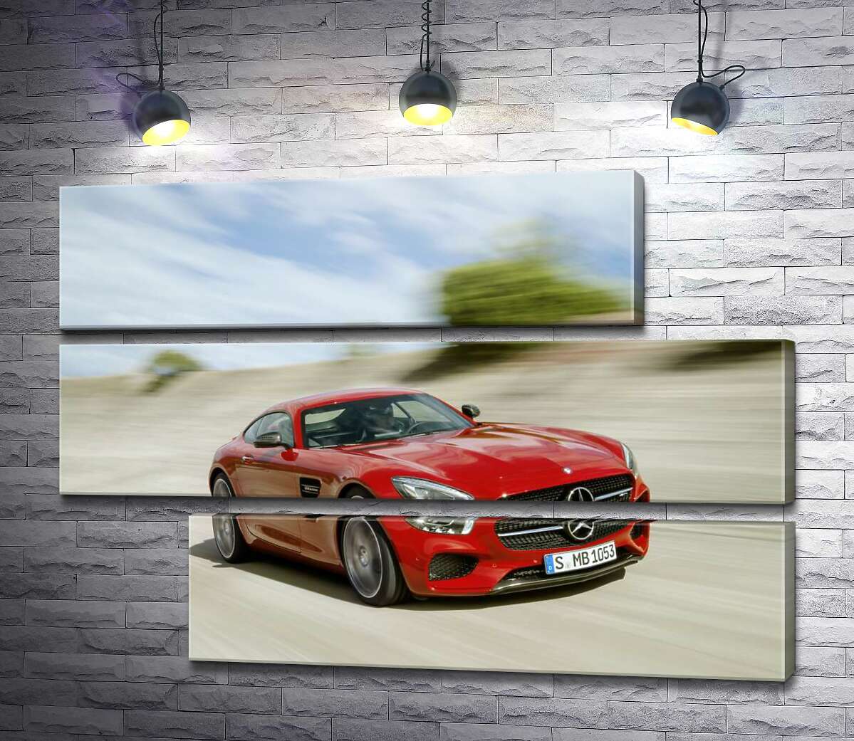 модульна картина Червоний автомобіль Mercedes-Benz GT-Class 2016 в дорозі (Модуль №16)