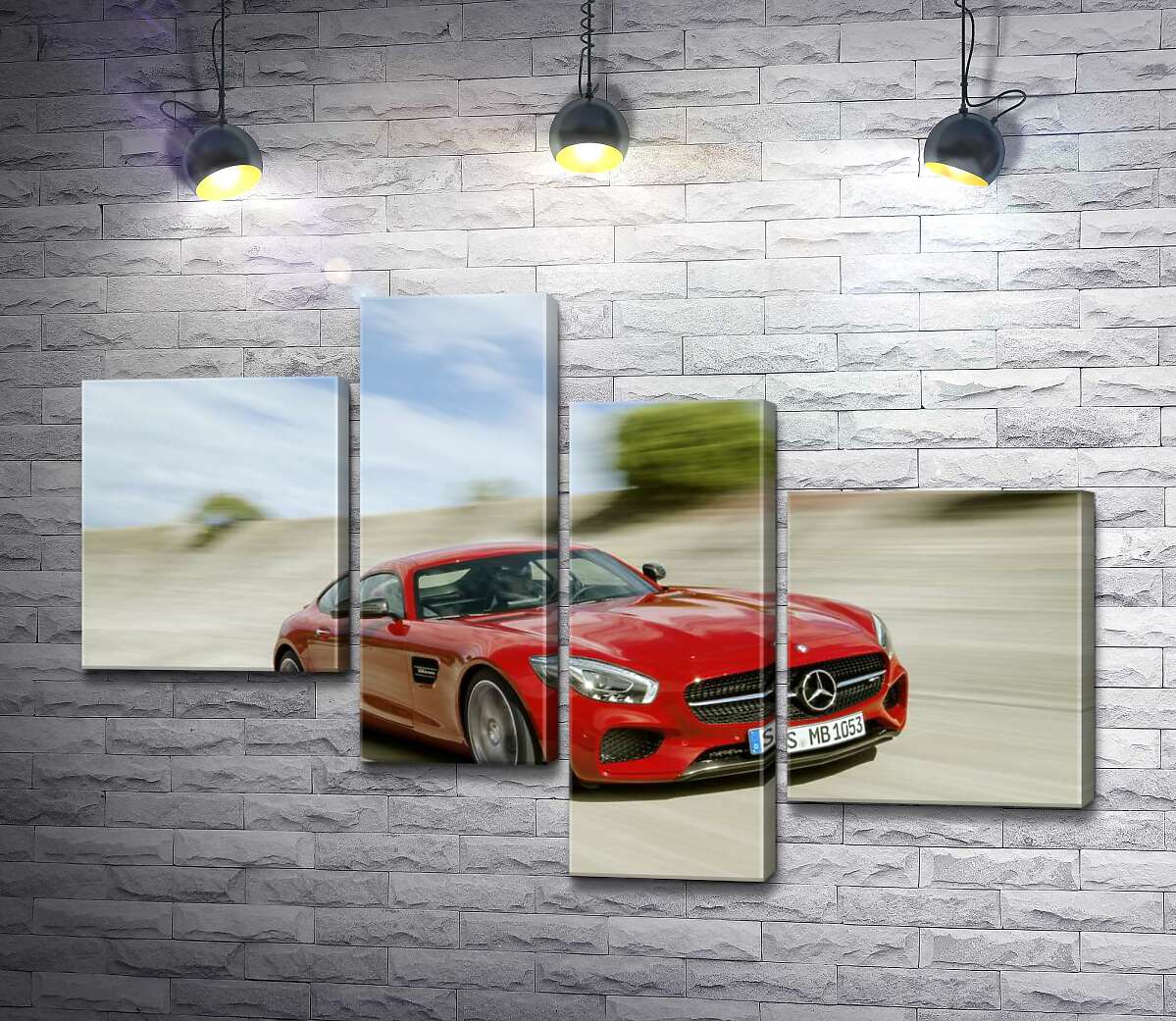 модульна картина Червоний автомобіль Mercedes-Benz GT-Class 2016 в дорозі (Модуль №21)