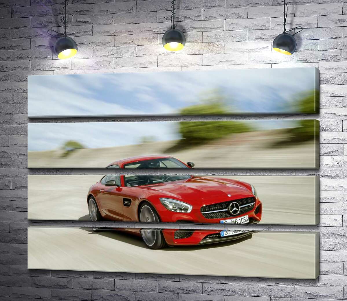 модульна картина Червоний автомобіль Mercedes-Benz GT-Class 2016 в дорозі (Модуль №22)