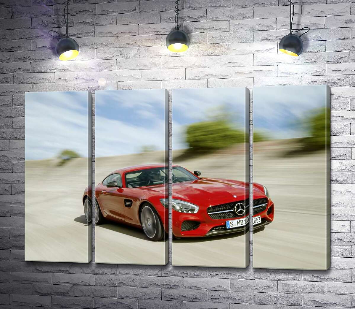 модульная картина Красный автомобиль Mercedes-Benz GT-Class 2016 в пути (Модуль №24)