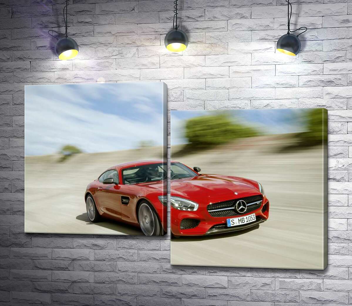 модульна картина Червоний автомобіль Mercedes-Benz GT-Class 2016 в дорозі (Модуль №9)