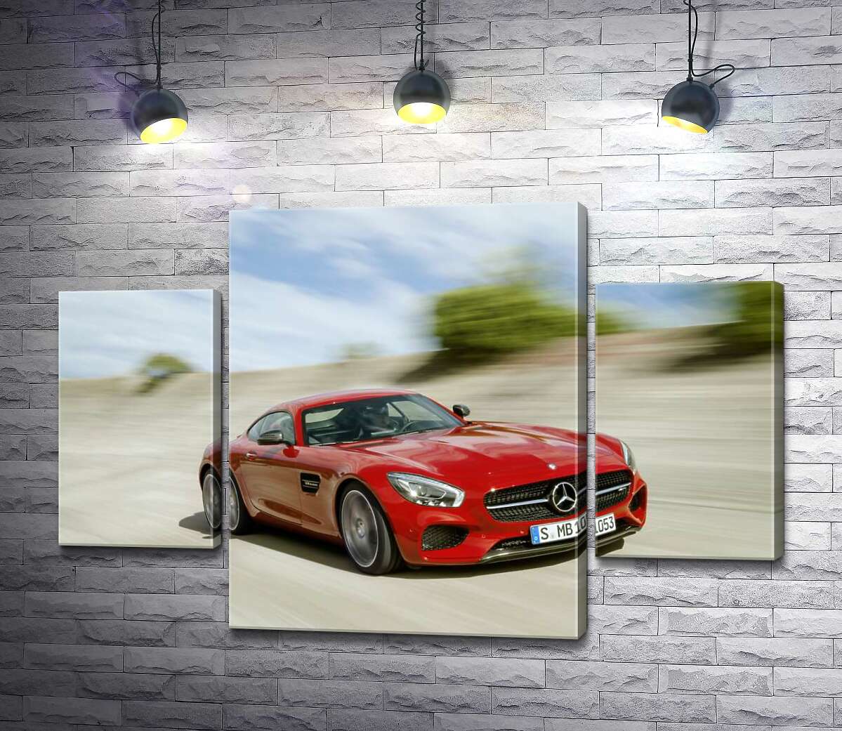 модульная картина Красный автомобиль Mercedes-Benz GT-Class 2016 в пути (Модуль №5)