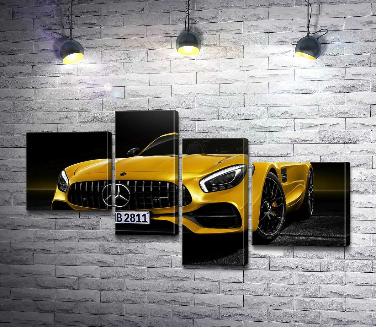 модульная картина Кабриолет Mercedes AMG GT S Roadster сияет золотом (Модуль №21)