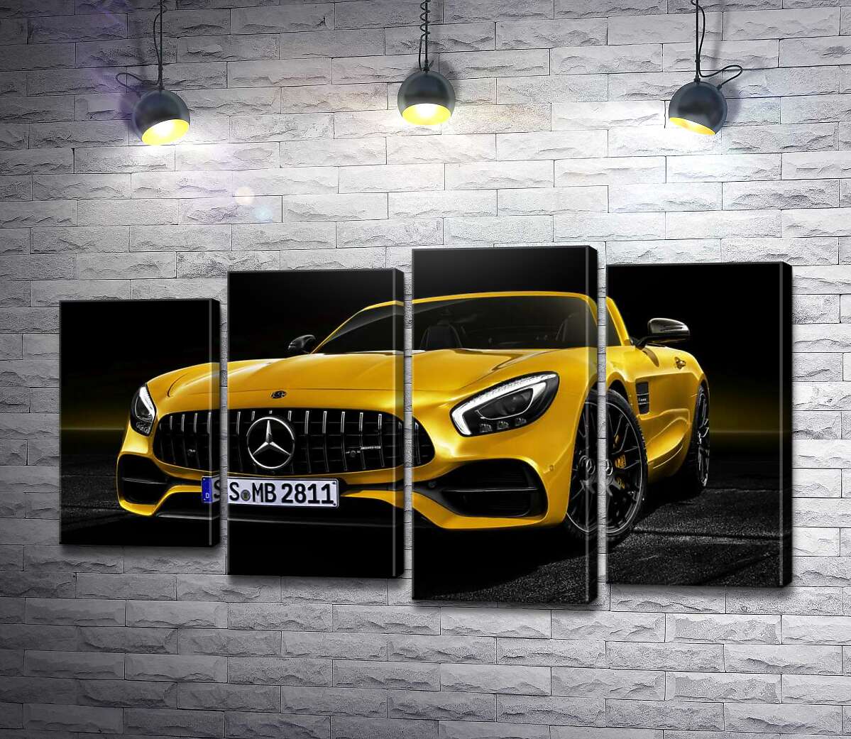 модульна картина Кабріолет Mercedes AMG GT S Roadster сяє золотом (Модуль №3)