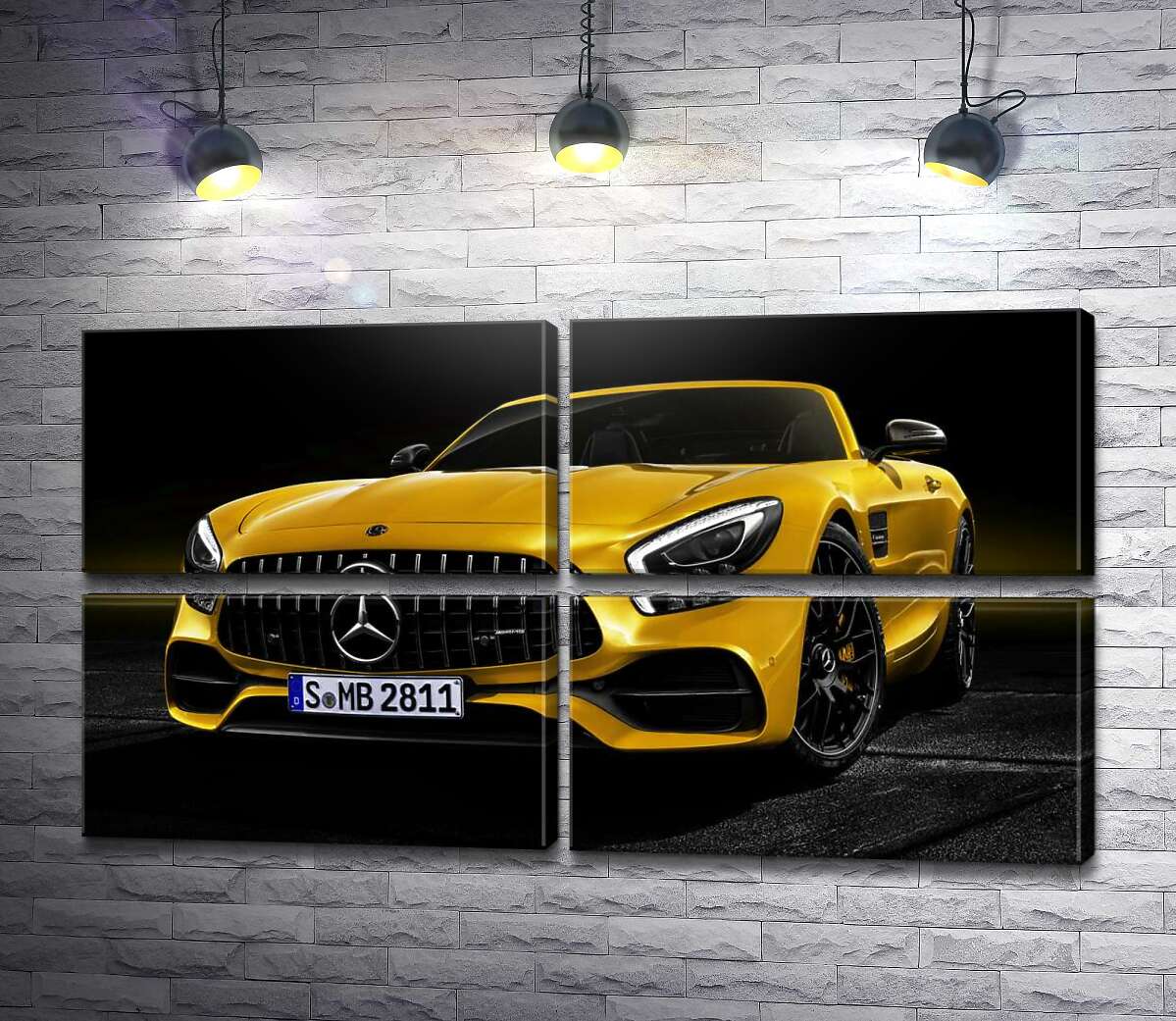модульная картина Кабриолет Mercedes AMG GT S Roadster сияет золотом (Модуль №25)