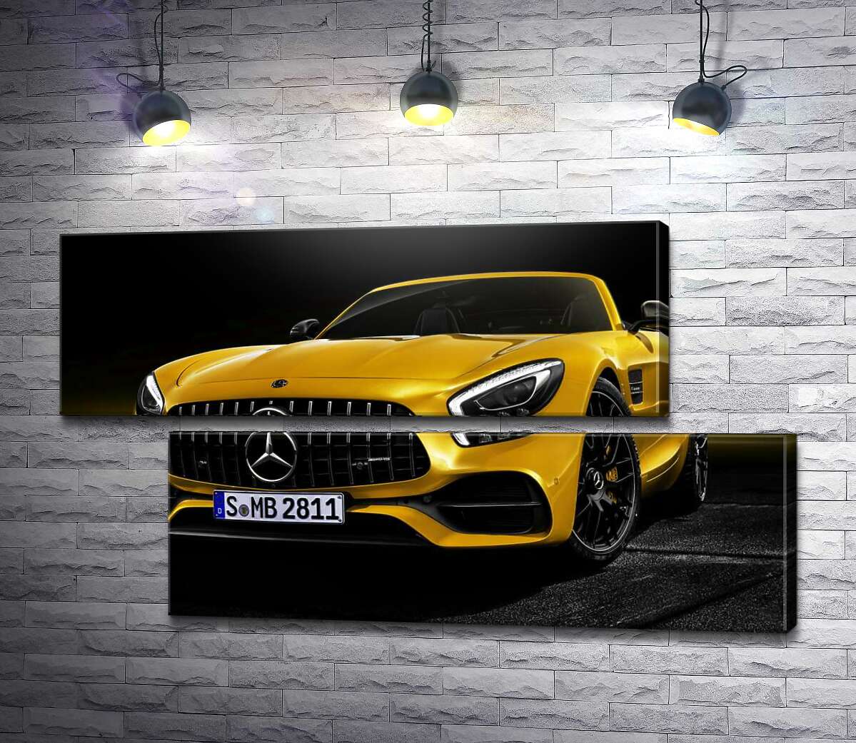модульная картина Кабриолет Mercedes AMG GT S Roadster сияет золотом (Модуль №8)