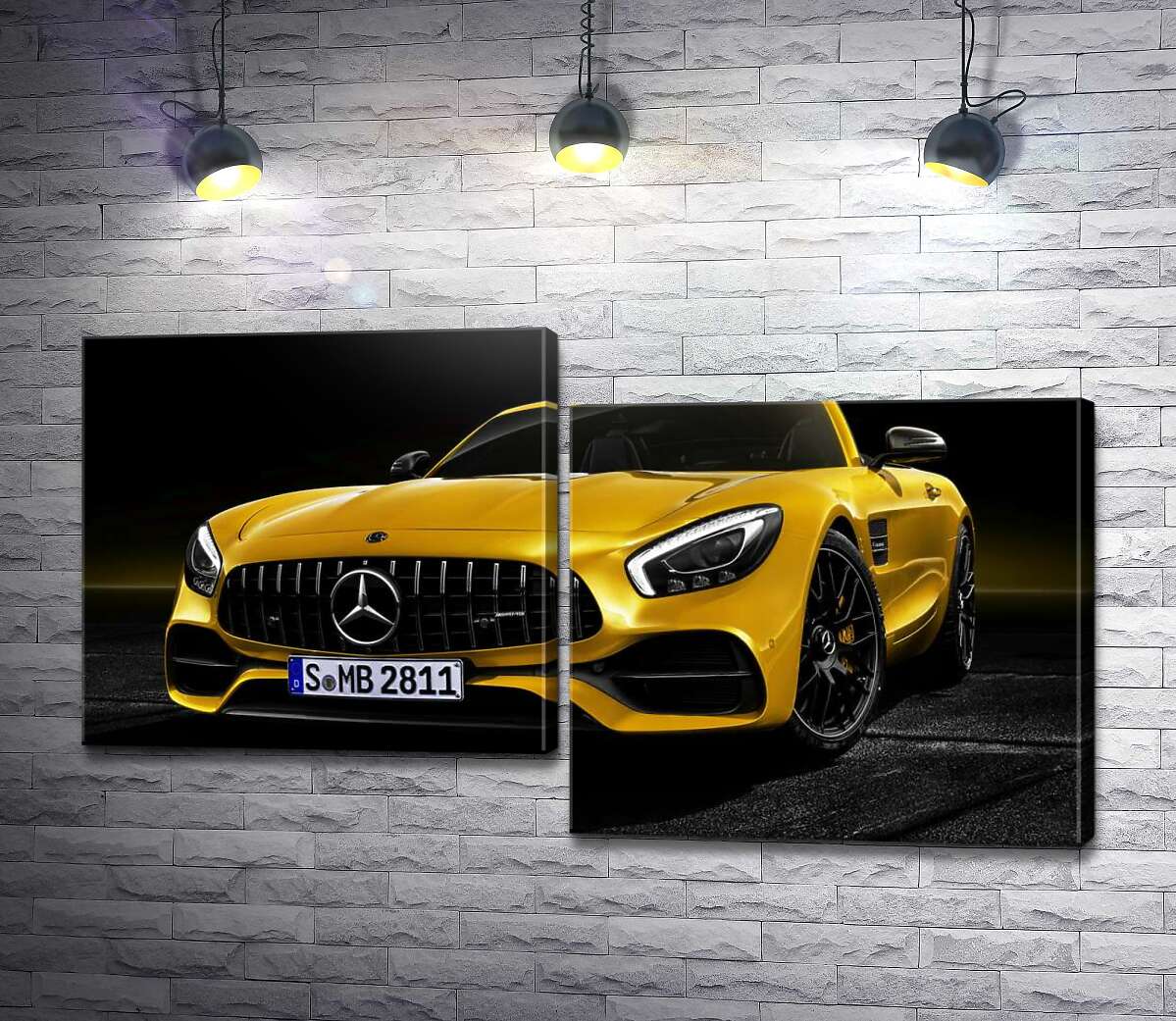 модульная картина Кабриолет Mercedes AMG GT S Roadster сияет золотом (Модуль №9)