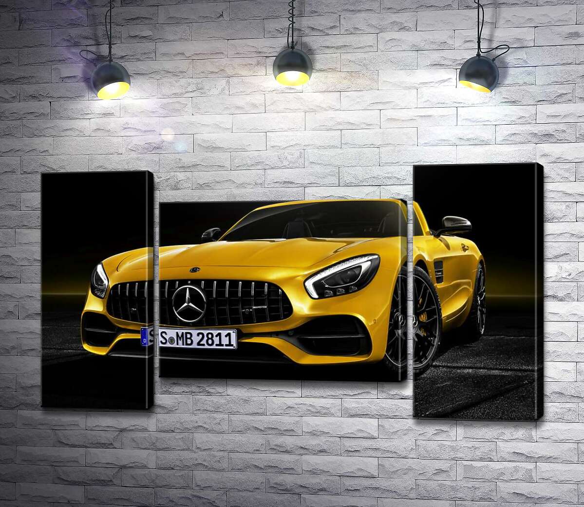модульная картина Кабриолет Mercedes AMG GT S Roadster сияет золотом (Модуль №11)