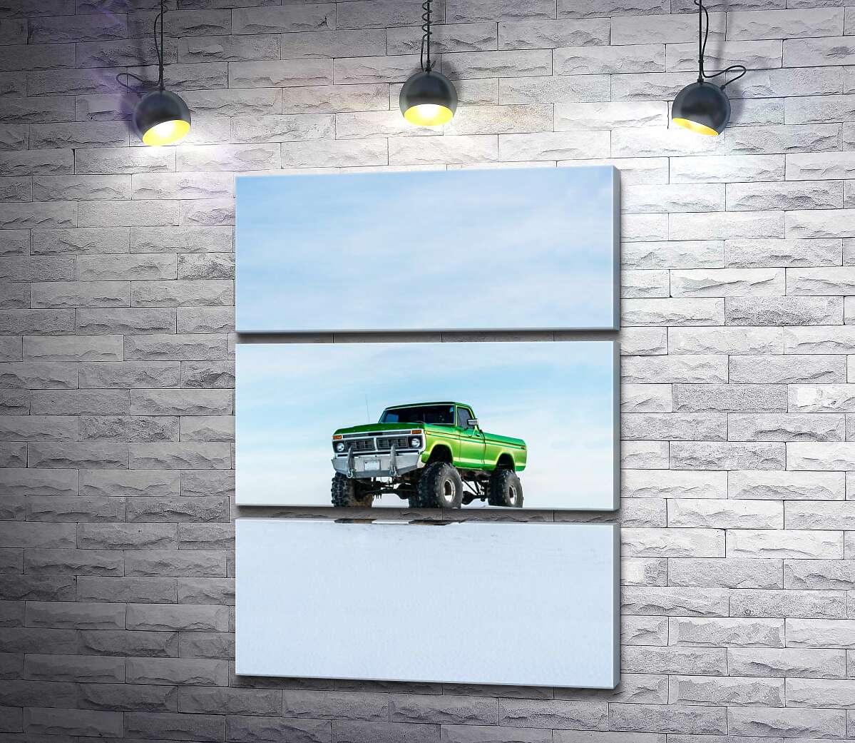 модульна картина Зелений пікап Ford F-Series Monster Truck посеред снігу (Модуль №15)