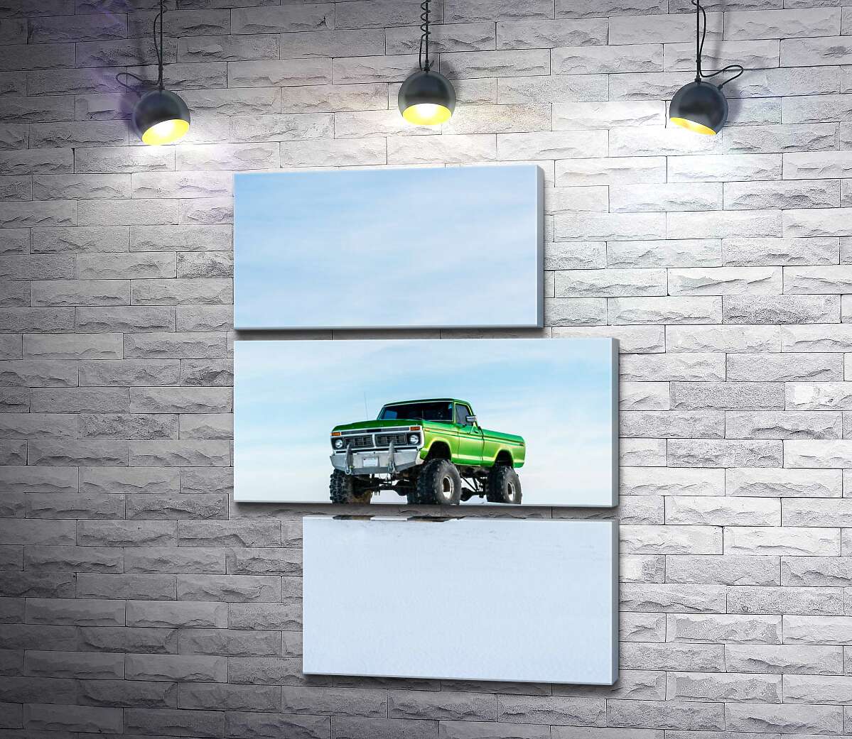 модульна картина Зелений пікап Ford F-Series Monster Truck посеред снігу (Модуль №16)