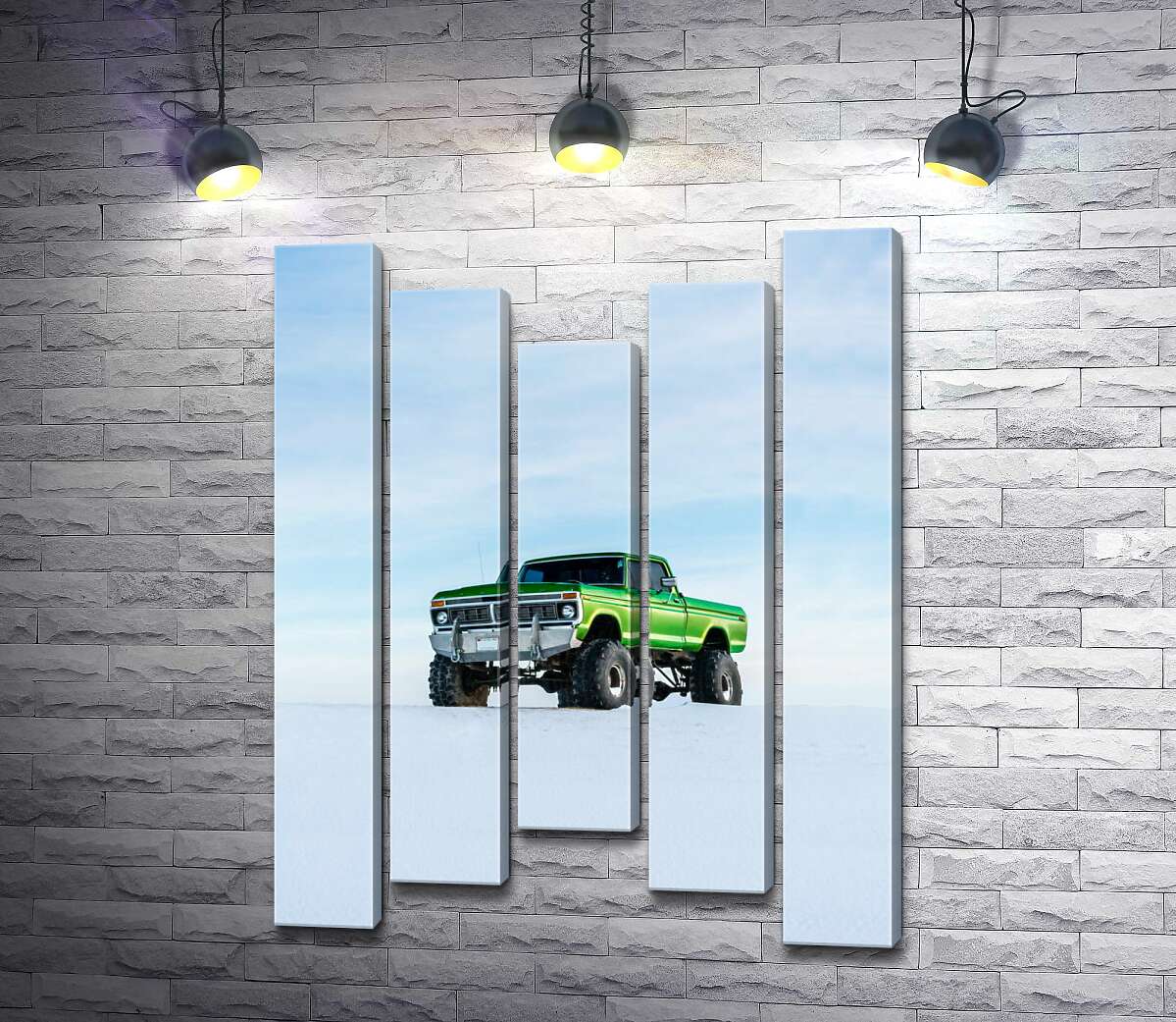 модульна картина Зелений пікап Ford F-Series Monster Truck посеред снігу (Модуль №27)