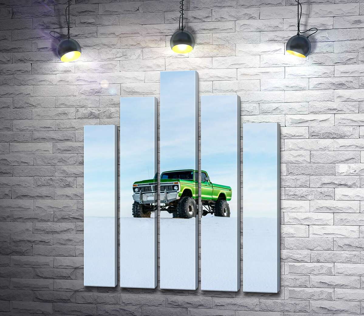 модульна картина Зелений пікап Ford F-Series Monster Truck посеред снігу (Модуль №29)