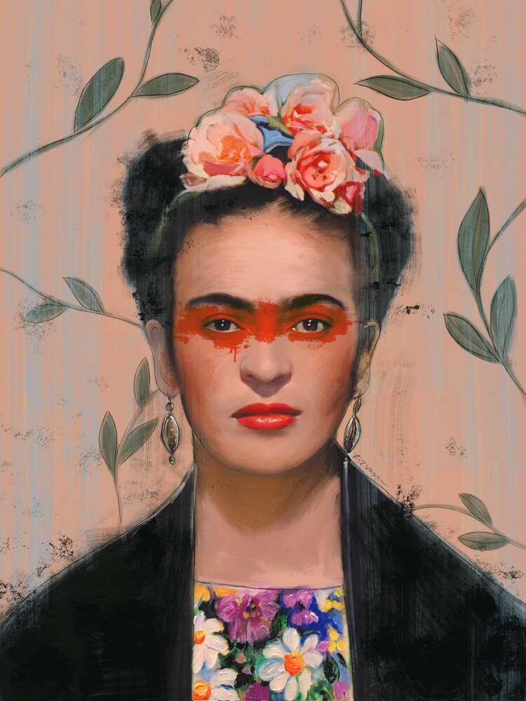 картина-постер Портрет Фріди Кало в яскравій сукні