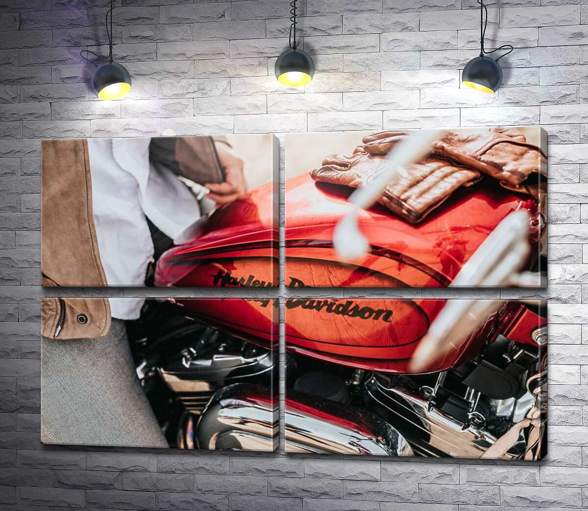 модульная картина Яркая эмблема на мотоцикле Harley-Davidson вблизи (Модуль №25)