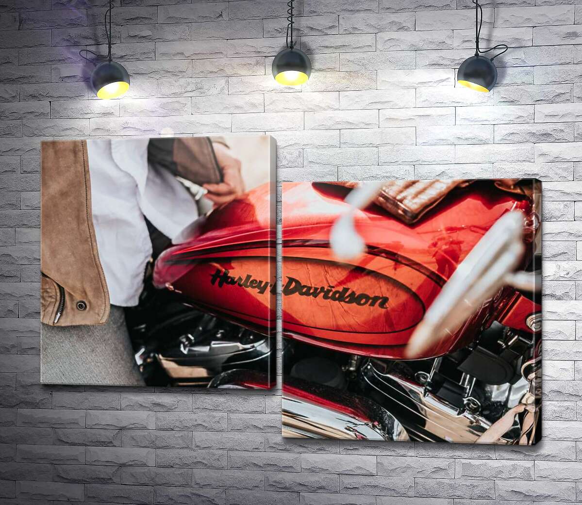 модульная картина Яркая эмблема на мотоцикле Harley-Davidson вблизи (Модуль №9)