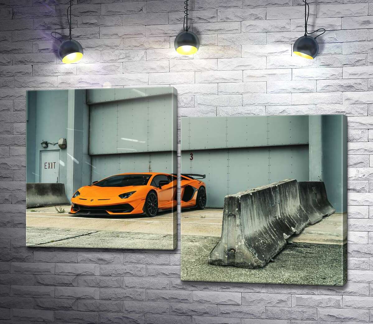 модульна картина Помаранчевий автомобіль Lamborghini Aventador біля ангара (Модуль №9)