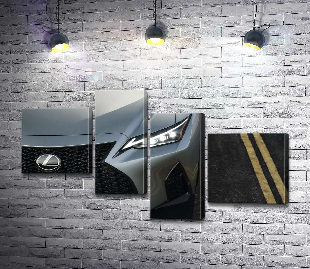 модульная картина Изящная фара серебристого автомобиля Lexus IS 300 (Модуль №21)