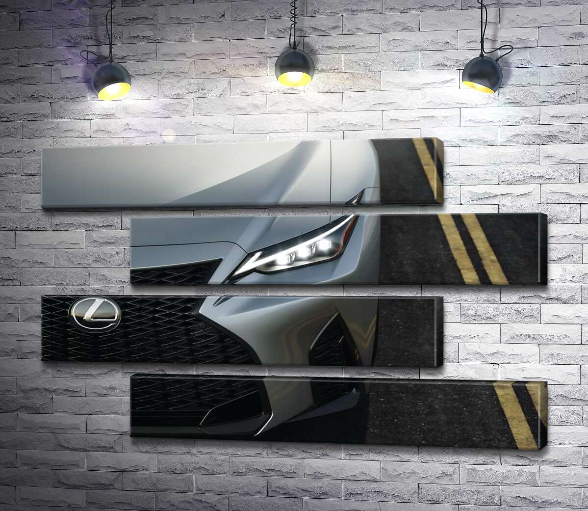модульная картина Изящная фара серебристого автомобиля Lexus IS 300 (Модуль №23)