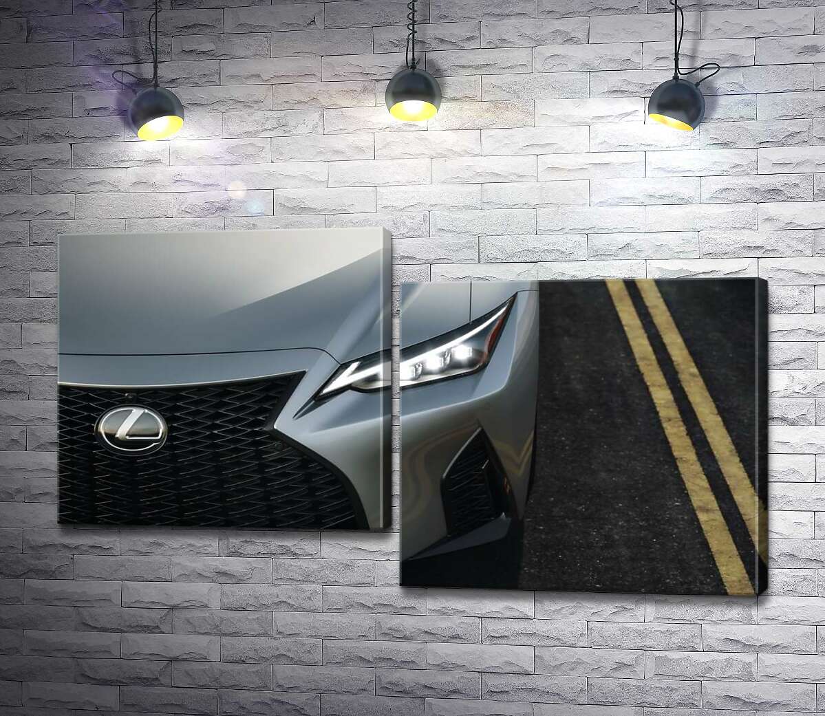 модульная картина Изящная фара серебристого автомобиля Lexus IS 300 (Модуль №9)