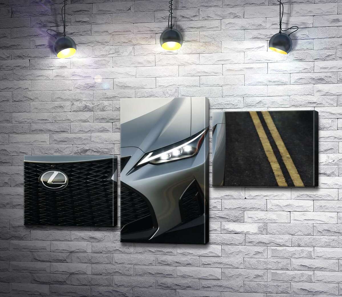 модульная картина Изящная фара серебристого автомобиля Lexus IS 300 (Модуль №12)