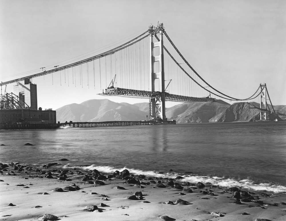 картина-постер Будівництво мосту Золоті ворота в Сан-Франциско