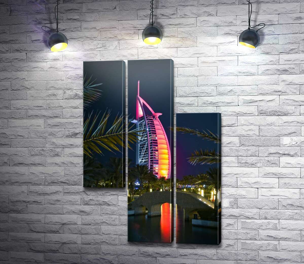 модульна картина Нічний вид на яскраве вітрило готелю Burj Al Arab (Модуль №13)