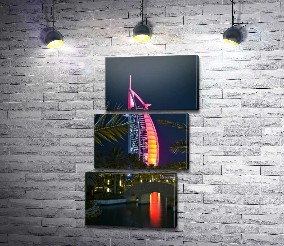 модульна картина Нічний вид на яскраве вітрило готелю Burj Al Arab (Модуль №17)