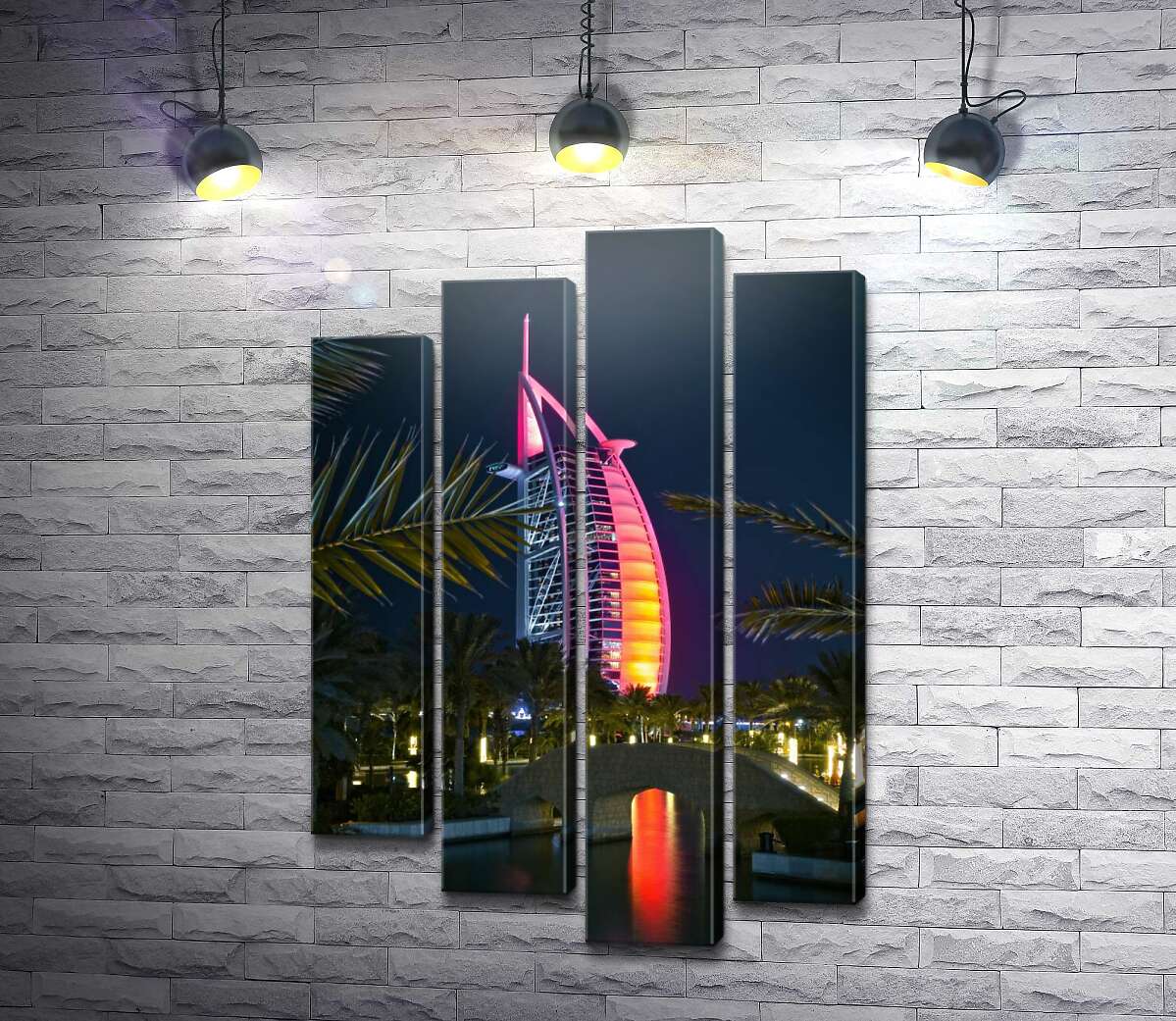 модульна картина Нічний вид на яскраве вітрило готелю Burj Al Arab (Модуль №3)