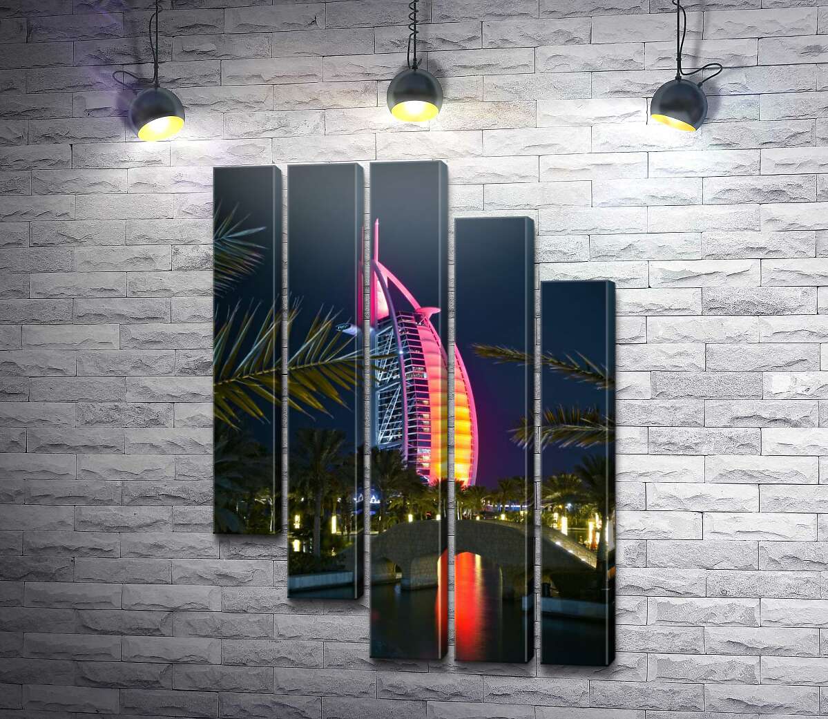 модульна картина Нічний вид на яскраве вітрило готелю Burj Al Arab (Модуль №28)