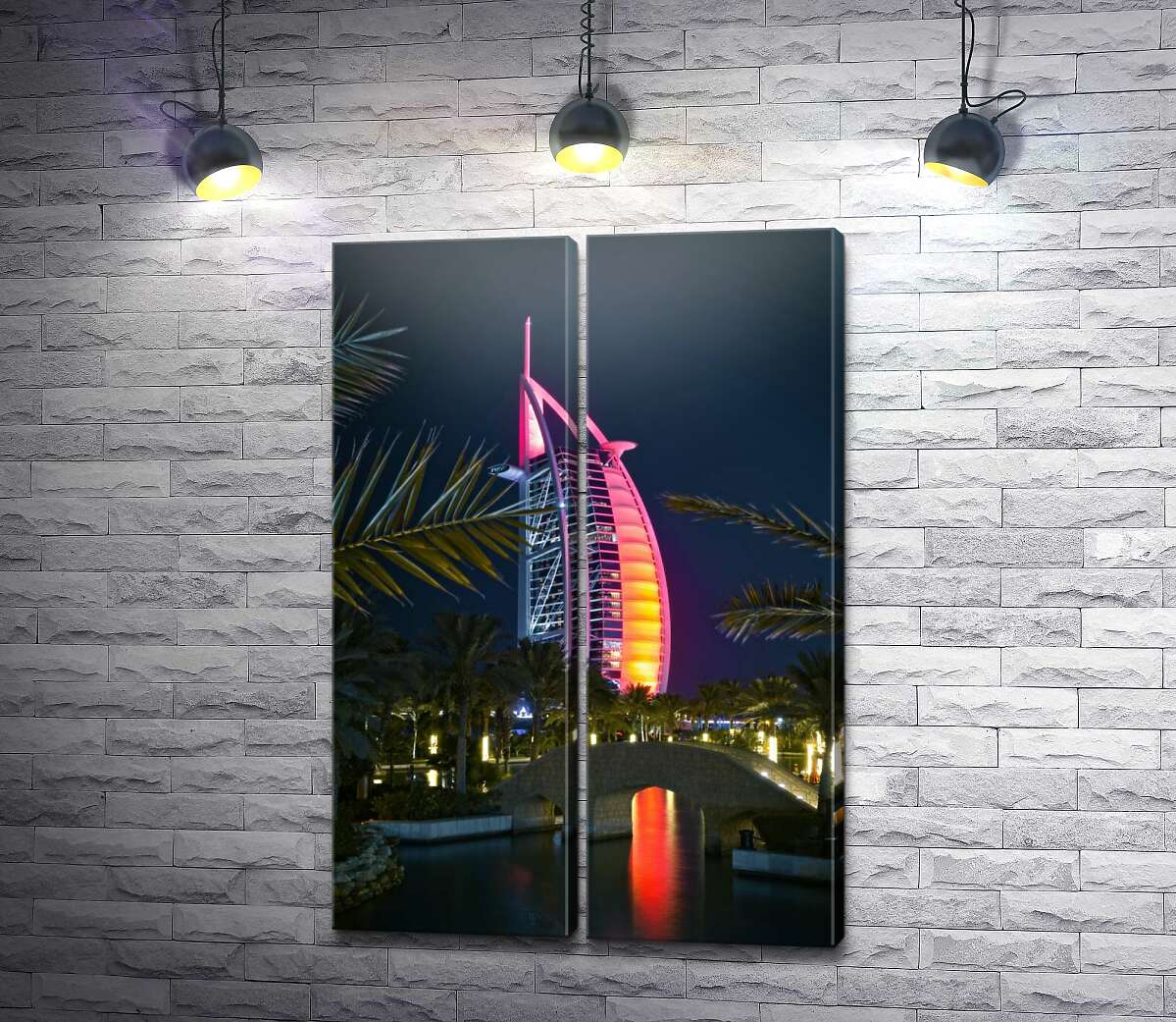 модульна картина Нічний вид на яскраве вітрило готелю Burj Al Arab