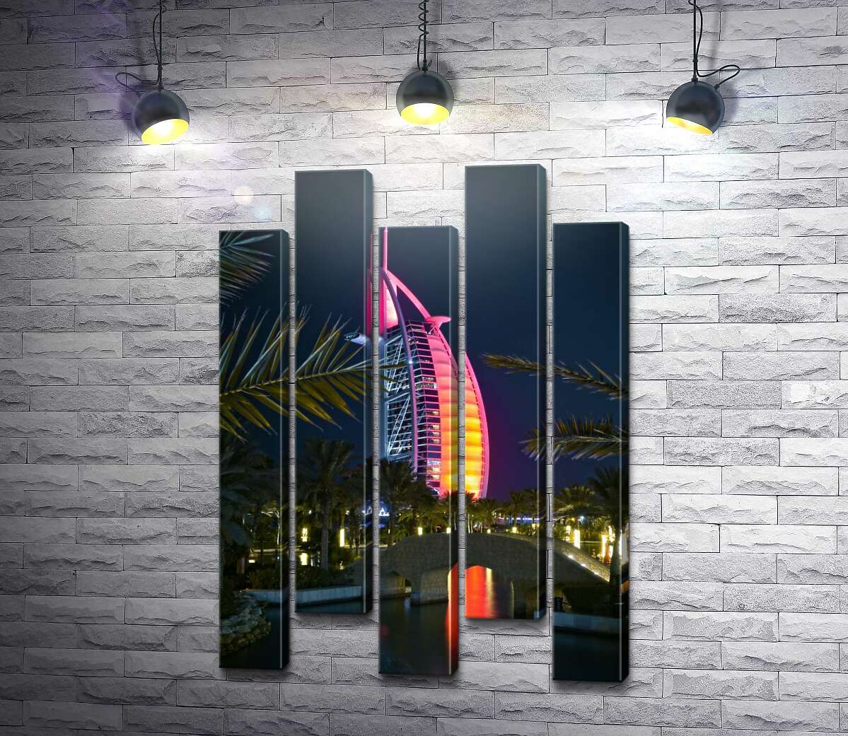 модульна картина Нічний вид на яскраве вітрило готелю Burj Al Arab (Модуль №30)