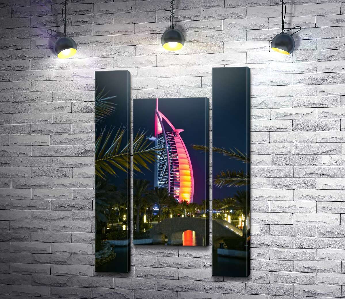 модульна картина Нічний вид на яскраве вітрило готелю Burj Al Arab (Модуль №11)