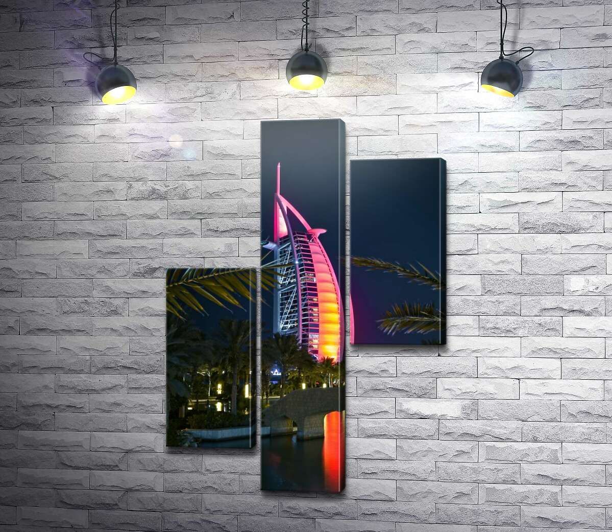 модульна картина Нічний вид на яскраве вітрило готелю Burj Al Arab (Модуль №12)