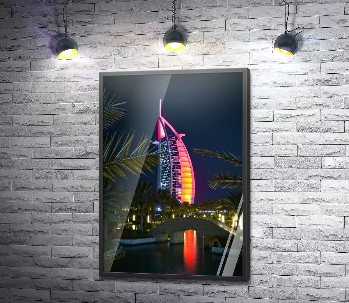 постер Ночной вид на яркий парус отеля Burj Al Arab