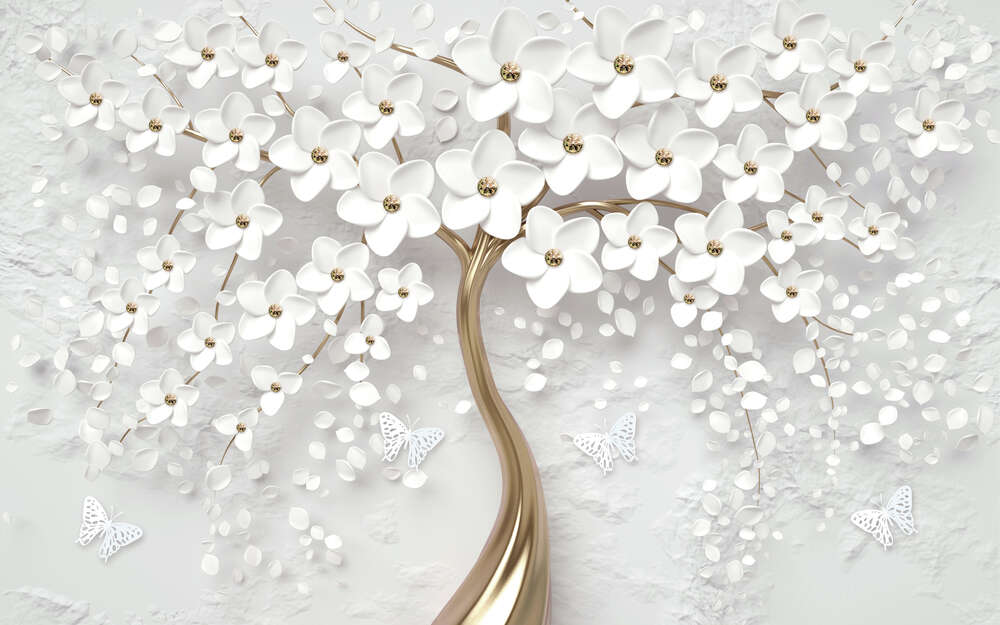 картина-постер Білосніжні квіти золотої сакури