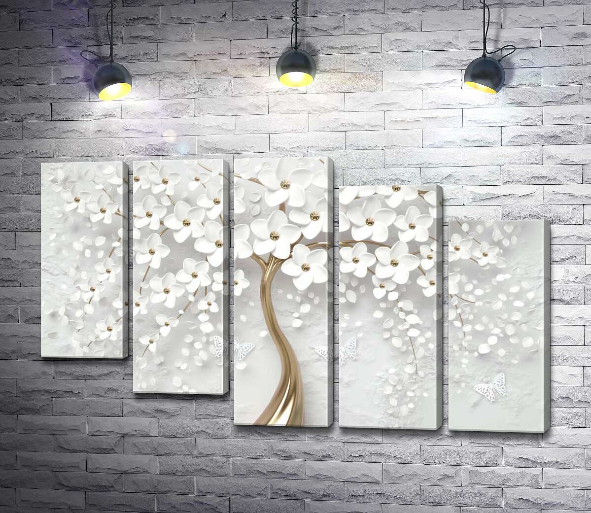 модульна картина Білосніжні квіти золотої сакури (Модуль №28)