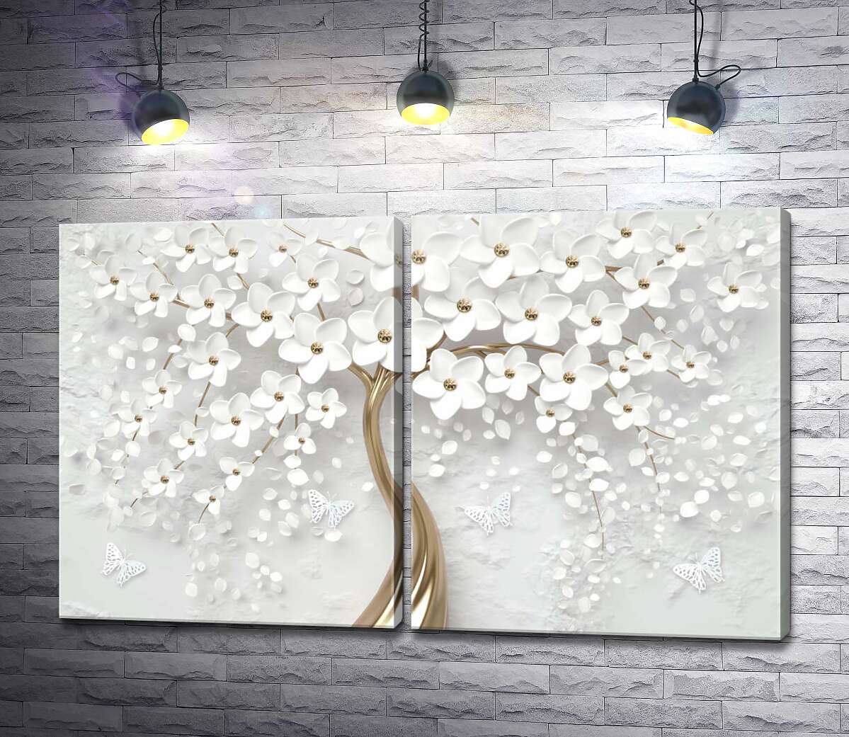 модульна картина Білосніжні квіти золотої сакури