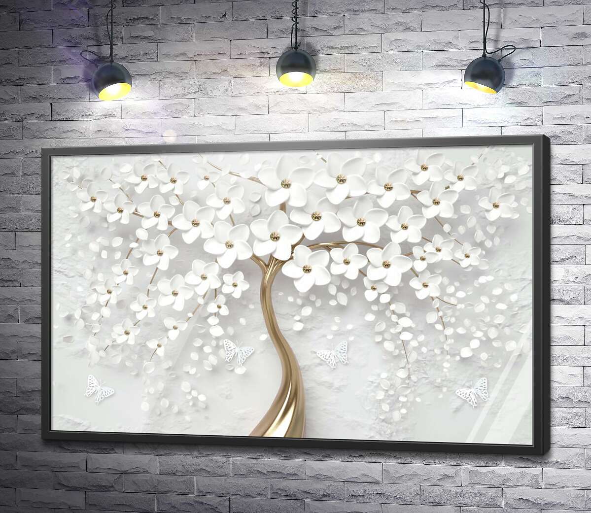постер Білосніжні квіти золотої сакури