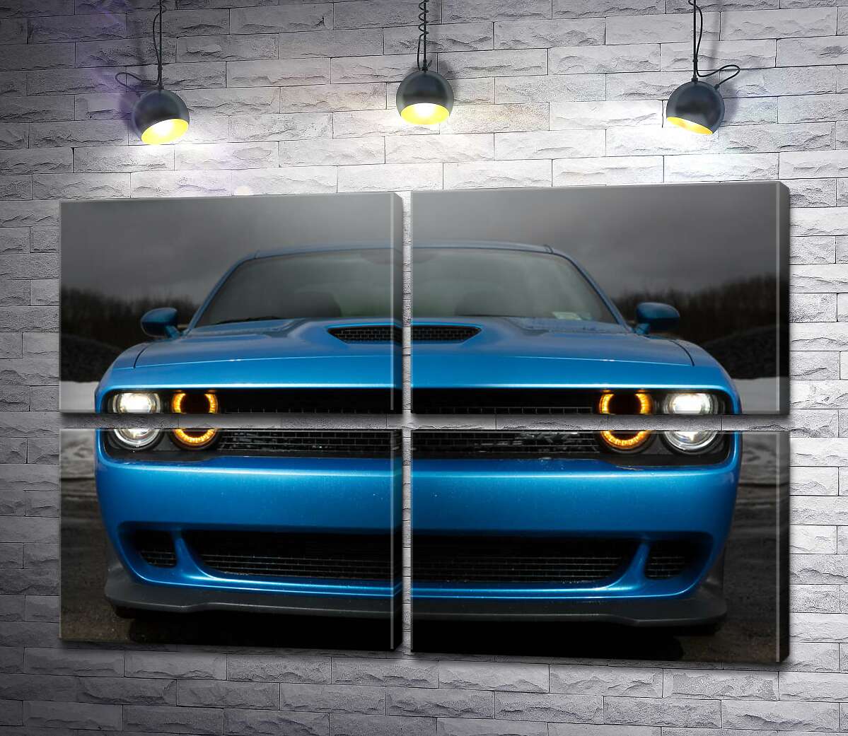 модульна картина Анфас синього автомобіля Dodge Challenger SRT Hellcat 2019 (Модуль №25)