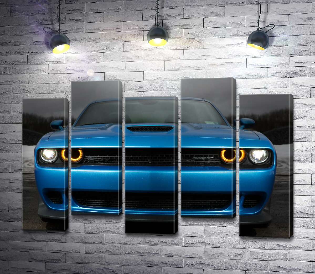 модульна картина Анфас синього автомобіля Dodge Challenger SRT Hellcat 2019 (Модуль №30)