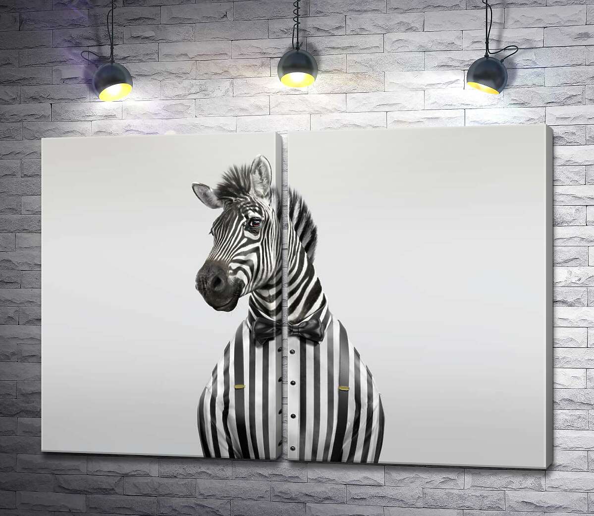 модульная картина Улыбающаяся зебра в ретро костюме