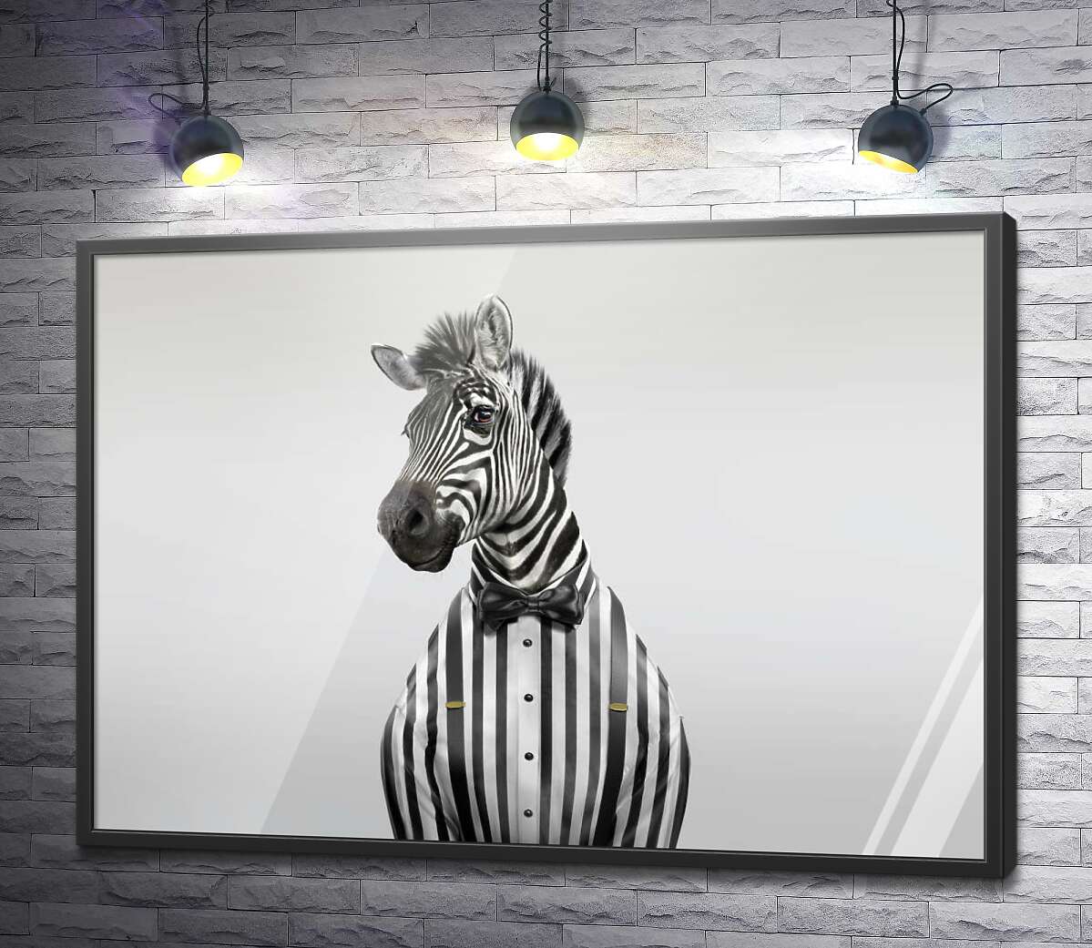 постер Улыбающаяся зебра в ретро костюме